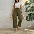 thumbnail image 4 of Capri Pants for Women High Waisted Wide Leg Casual Lounge Pant Summer Adjustable Drawstring Trousers with Pockets Army Green L, 4 of 8