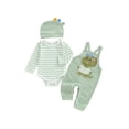 thumbnail image 2 of Baby Boy's Clothing Sets Fashionable Long Sleeve Striped Romper with Embroidered Overalls and Hat 3Pcs Outfits, 2 of 9