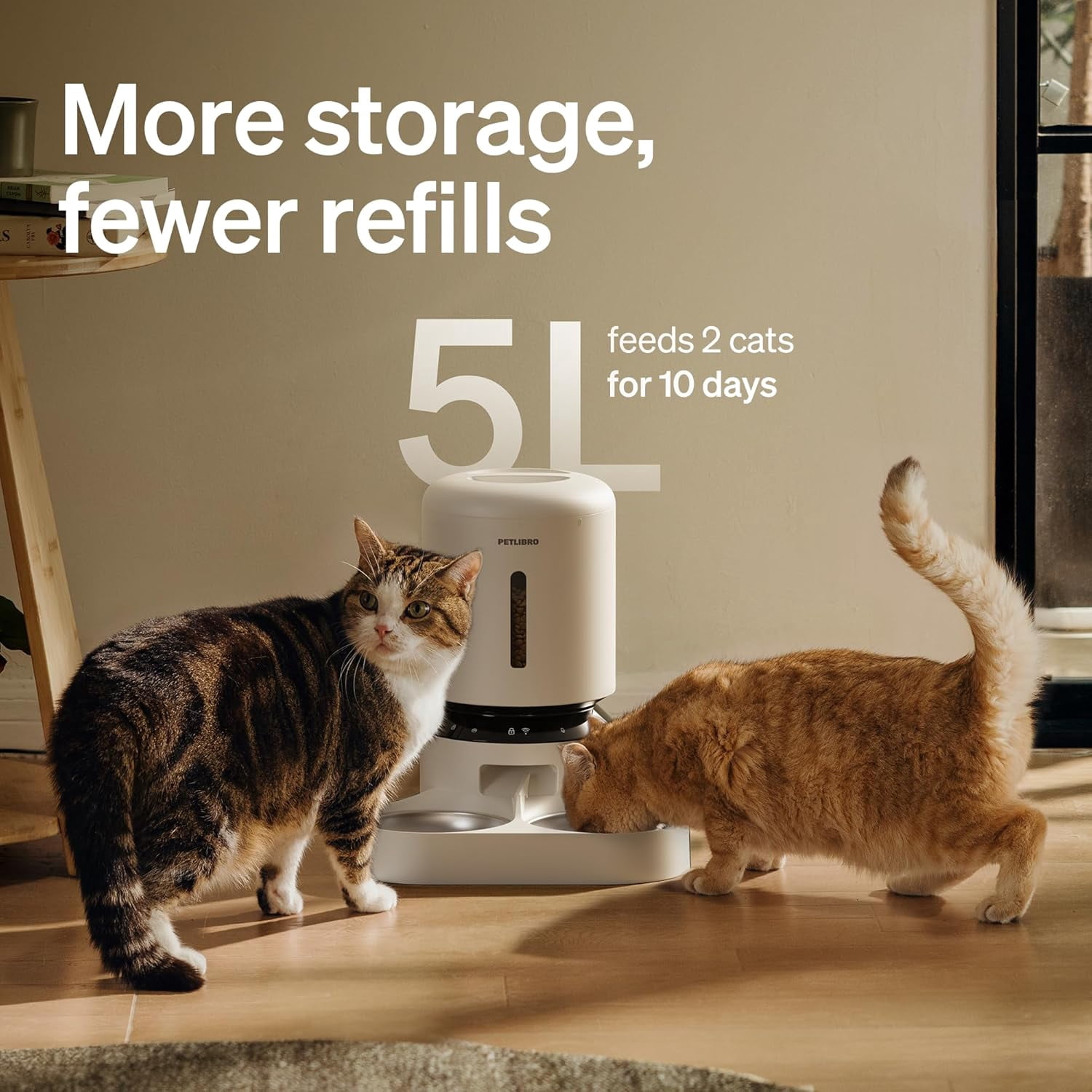 Petlibro Automatic Cat Feeder for 2 Cat, with APP Remote Feeding,5L Timed Cat Food Dispenser, Adjustable Portions 1-10 Meals/Day,Fresh Food Storage, 10s Call, Stainless Steel Bowls