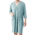 thumbnail image 2 of Modal Long Nightgown for Mens Front Buckle V Neck Pjs Tops Loose Fit Sleepwear Solid Basic Sleepwear with Pockets Bathrobe Ultra Soft Textured Quick Dry Loungewear, 2 of 6
