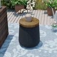 thumbnail image 2 of VENTOPYR Concrete Outdoor Side Table with Wood Grain Top,Small Cylinder Shaped Round Accent End Table for Patio, Garden,Black, 2 of 6