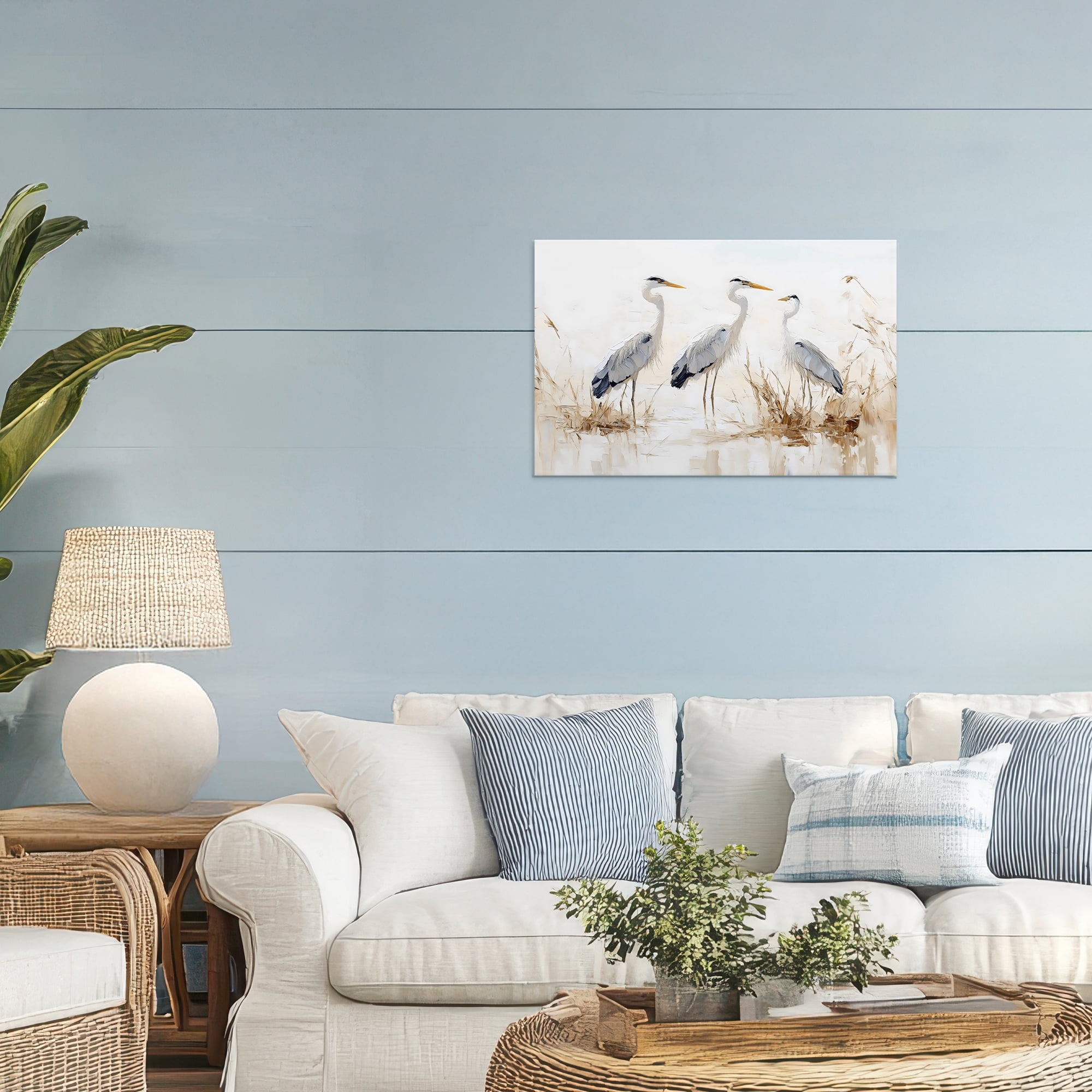Stupell Industries Neutral Blue Herons in Reeds Canvas Wall Art, design by LSR Design Studio