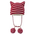 thumbnail image 2 of dianhelloya Warm hat LadyWinter Hat Knitted Striped Contrast Color Plush Ball Cat Ears Keep Warm String Soft Headwear Lady Beanie Skiing Hat Red, 2 of 8