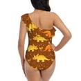 thumbnail image 5 of Picia Dinosaurs and Leaves Pattern Women's One Piece Swimsuits,One Shoulder Swimwear Asymmetric ,Ruffle Monokinis Bathing Suits,High Waisted Flattering Bathing Suits-Large, 5 of 8