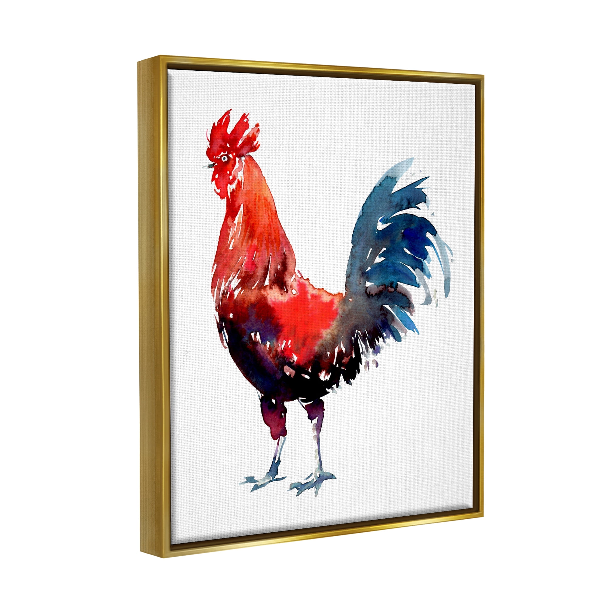 Stupell Industries Modern Rooster on White Animals & Insects Painting Gold Floater Framed Art Print Wall Art, 17 x 21