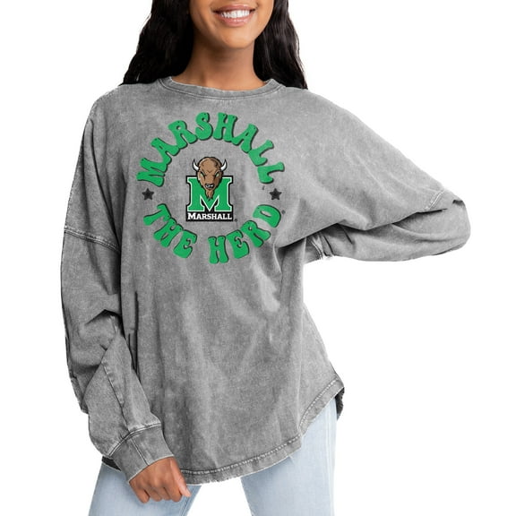 Women's Gameday Couture Gray Marshall Thundering Herd Playing Around Faded Wash Oversized Long Sleeve T-Shirt