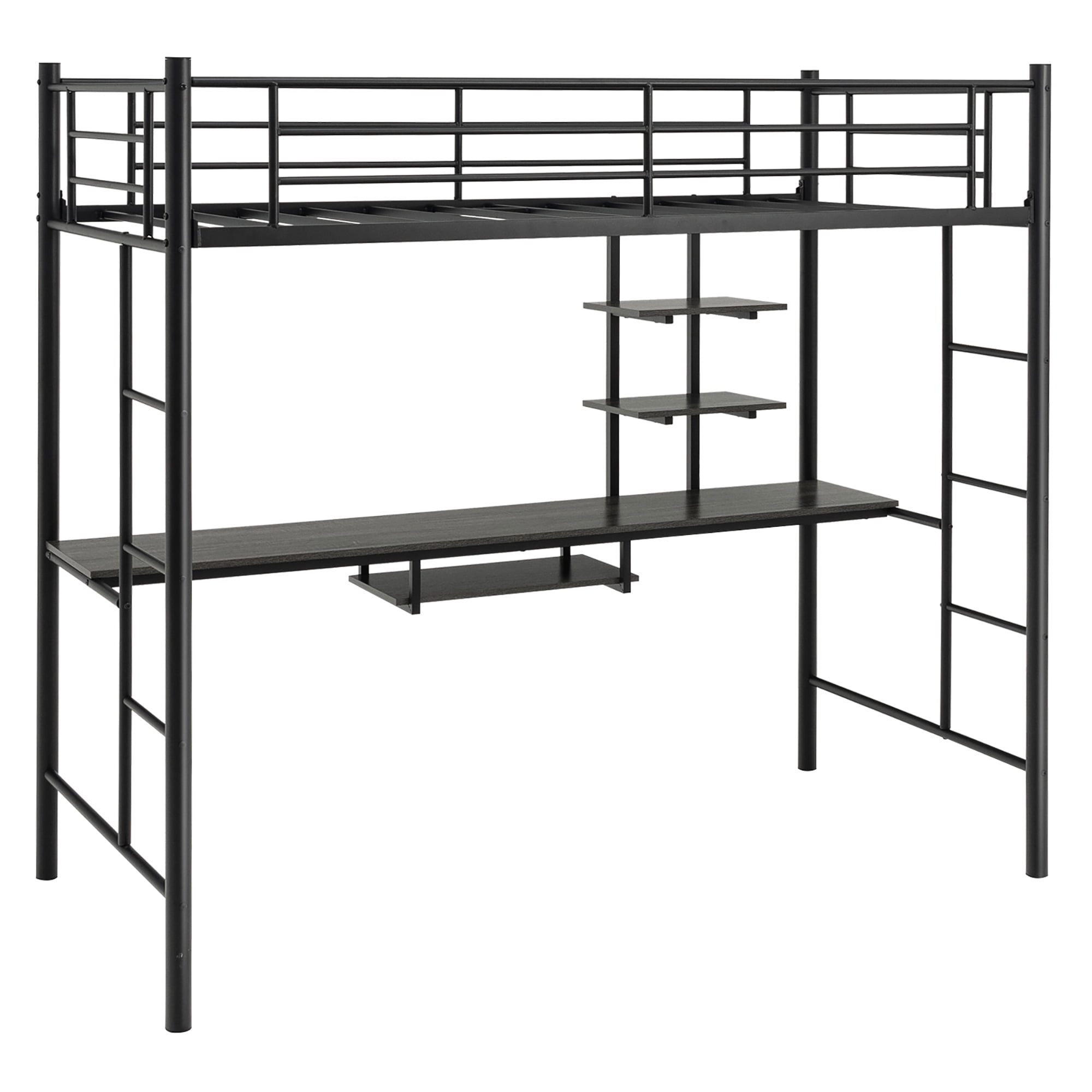 Costway Twin Size Loft Bunk Bed with Desk Storage Shelf Full Length Ladders Space Saving