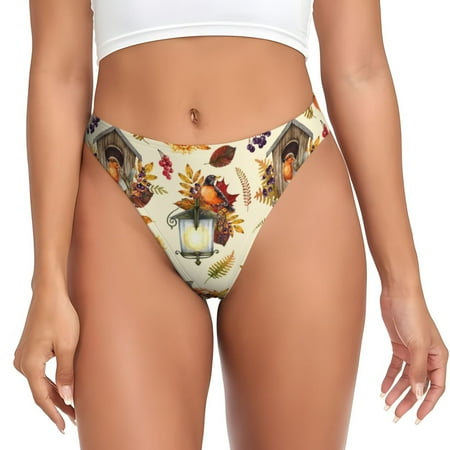 Qokaie Autumn Vintage Printed Women s Cotton Thong Underwear  Sexy Breathable Panties G-string-X-Small