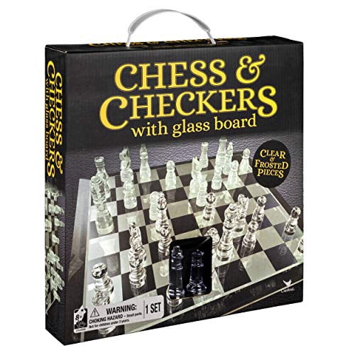 Clear Chess and Checkers Set with Glass Gameboard 