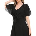 thumbnail image 3 of DYMADE Womens Summer Chiffon Sheer Short Sleeve Lace Up Tie-Front Neckline Ruffle Cardigan, 3 of 4