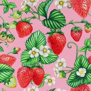 (2 pack) Half-Yard 100% Cotton Summer Strawberry, Pink, Red, 44" Wide for Quilting & Sewing by David Textiles
