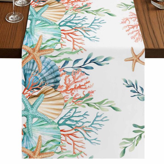 Table Runners 70 Inches Long Dress Scarves, Marine Life Farmhouse Coffee/Dining/Kitchen Table Decor, Holiday Table Runner, Nautical Underwater Coral Shell Starfish Watercolor 13x70 Inch