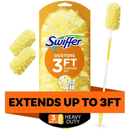 Swiffer Dusters with Extension Pole, Cleaning Kit includes 3ft Extendable Handle + 3 Duster Refills