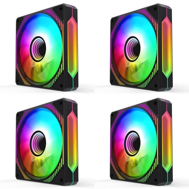 Magic Mirror PRO Lente vidrio Infinity Mirror Chasis Ventilador 5V 3 pines ARGB+12V 4 pines PWM 12cm Computadora escritorio FDB Ventilador enfriamiento (Hoja inversa-Negro)