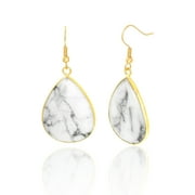 Lesa Michele New York Gray and White Marble Teardrop French Wire Earrings in Yellow Gold Alloy for Women