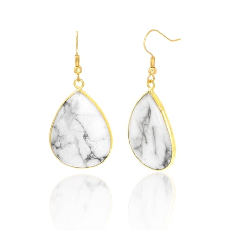 Lesa Michele New York Gray and White Marble Teardrop French Wire Earrings in Yellow Gold Alloy for Women