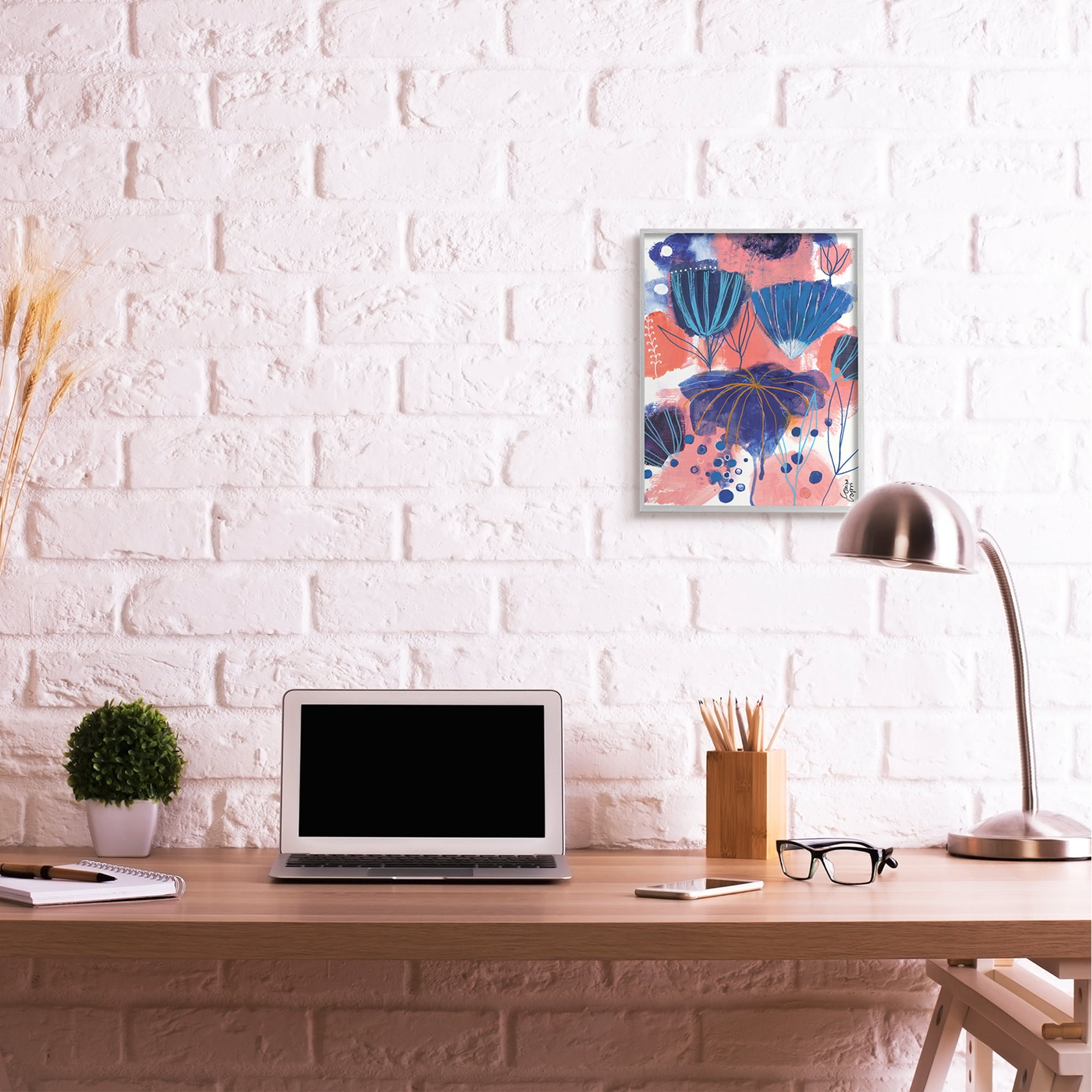 Stupell Industries Abstract Flowers Blooming Playful Blue Orange Pink,16 x 20,Designed by Corina Capri