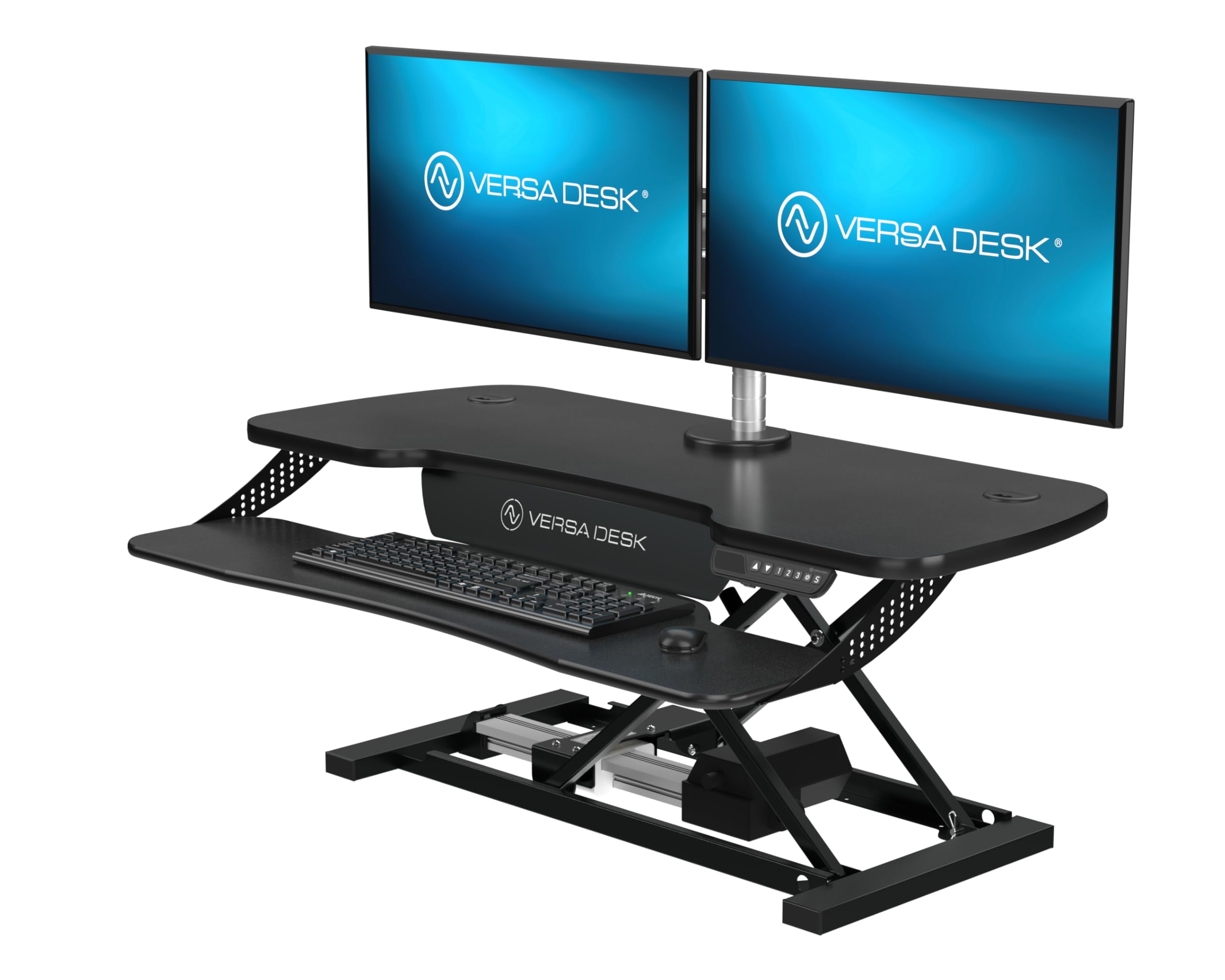 VERSADESK PowerPro™ Elite Electric Standing Desk Converter - App Controlled, USB Charging, LED Lights & Height Adjustable | 40"x24" (Black)