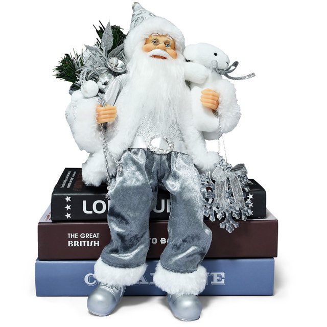 Muñecas navideñas rellenas de plata decoradas con Papá Noel de alta calidad, regalos de Navidad
