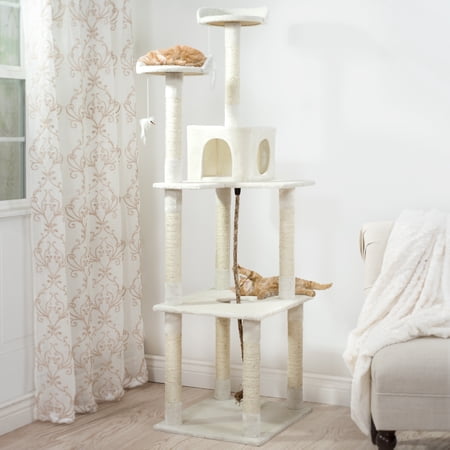 Sleep and Play Cat Tree - 6 ft tall - Ivory