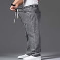 thumbnail image 3 of Men'S Jeans Regular Fit Denim Pants Wide Straight Leg Plus Size Baggy Jeans Elastic Waist Drawsting Casual Trousers, 3 of 5