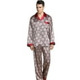 thumbnail image 3 of Wehilion Men's Silk Pajamas Set Casual Print Home Service Two-Piece Set, 3 of 5