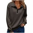 thumbnail image 2 of Kilaqueen Sweatshirt for Women Quarter Zip Lapel Long Sleeve Drop Shoulder Pullover Tops Solid Color Casual Comfy Trendy Sweatshirt, 2 of 6