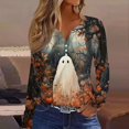 Jzuxvd Happy Halloween Shirts Women Long Sleeve Costumes V Neck Henley