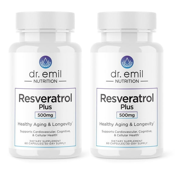 DR. EMIL NUTRITION Resveratrol Supplement - Healthy Aging Supplement with 500mg Resveratrol and 100mg Quercetin - Supports Normal Cellular & Cognitive Health, Twin Pack