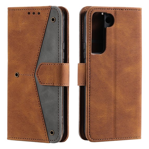 PU Leather Wallet Case for Samsung Galaxy S22 Plus, Detachable Wrist Hand Strap Magnetic Clasp Flip Folio Cover with Card Slots Cash Holder Kickstand Soft Silicone Shockproof Anti-Scratches Case,Brown