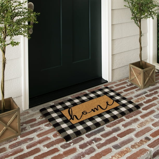 Mainstays Home Plaid Black and White Farmhouse Outdoor Doormat, Black