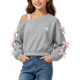 thumbnail image 2 of BLVB Girls off the Shoulder Sweatshirt Cute Long Sleeve Crop Pullover Tops Bowknot Fall Fashion Clothes for Teen Girls(Gray,12-13 Years), 2 of 5