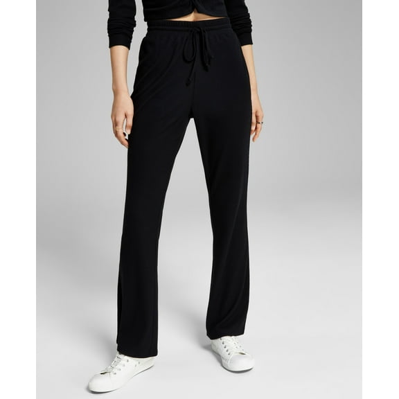Now This Womens Ribbed Wide Leg Pants Black M