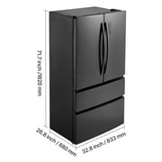 KFFKFF French Door Refrigerator, 18.9 Cu. Ft. Counter Depth Fridge with LED Display, Frost-Free Bottom Freezer, and 4 Casters for Home and Commercial Kitchens, Black