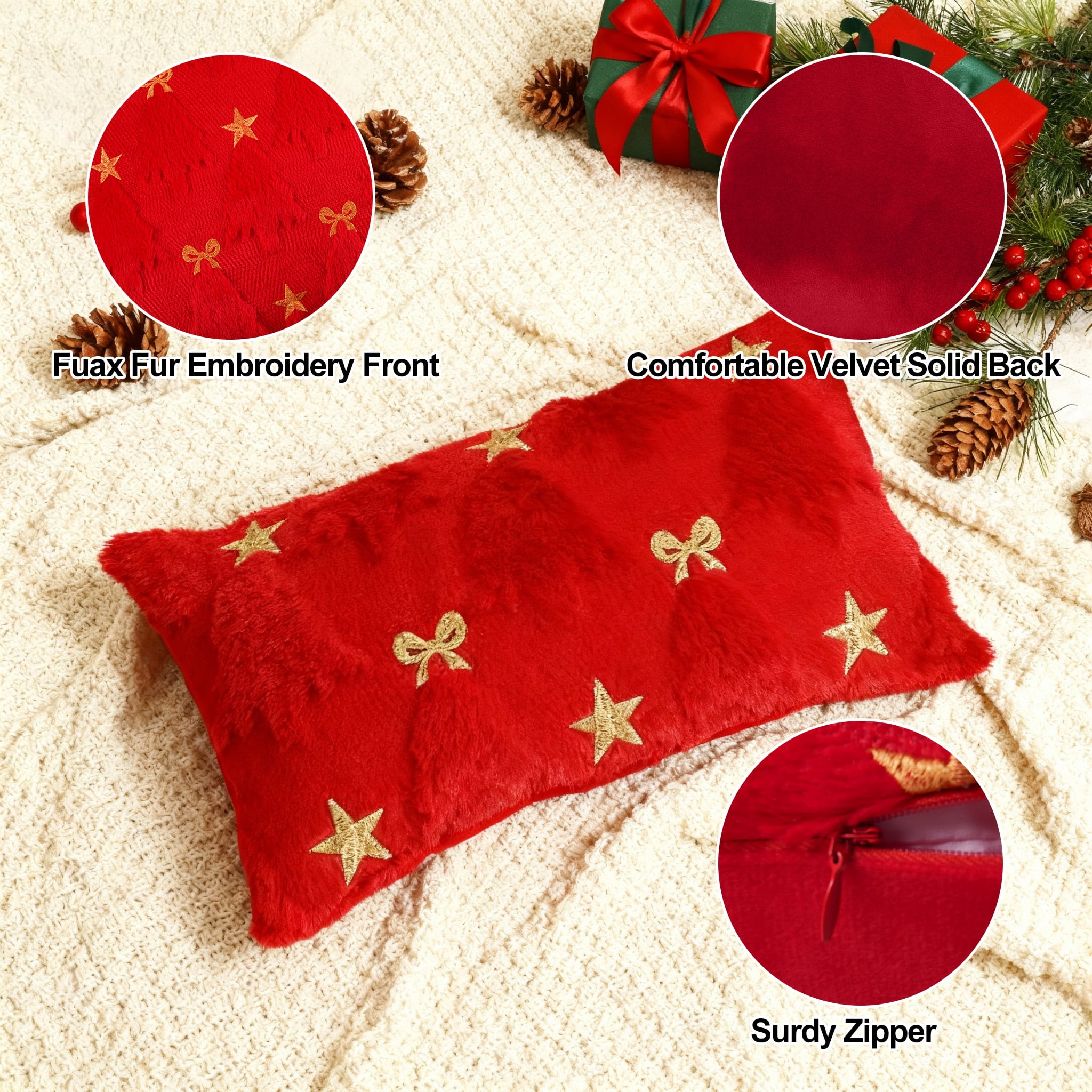 Gynky Christmas Tree Throw Pillow Covers Set of 2, 12"x20" Soft Fluffy Boho Pillowcases Home Decor Winter Holiday Cushion Cases for Sofa Couch Bedroom Living Room Xmas Decoration, Red