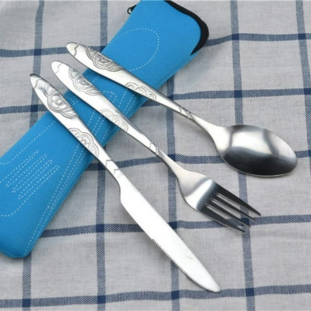 

Jmtresw 3pcs Stainless Steel Cutlery Set Steak Knife Fork Spoon with Cloth Bag