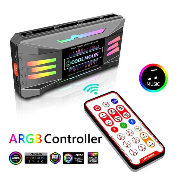 Controlador CoolMoon ARGB 4 pines PWM 5V 3 pines para ventilador de refrigeración de carcasa de PC (negro)