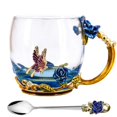 thumbnail image 1 of JFBUJC Tasse à Thé avec Cuillère Unique Fleur de Rose Émail Conception Papillon à la Main, 1 of 1