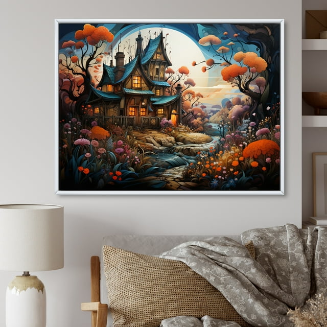 Designart Farm framed wall Art, Enchanted Farmhouse , Farm Large framed wall art decor, Multi-Color Country White Framed Wall Art, 20x12 inches White Color Frame