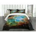 thumbnail image 3 of Ambesonne Nebula Quilted Bedspread Set 3 Pcs, Supernova Stars Cosmos, Queen Size, Black Teal Orange, 3 of 5