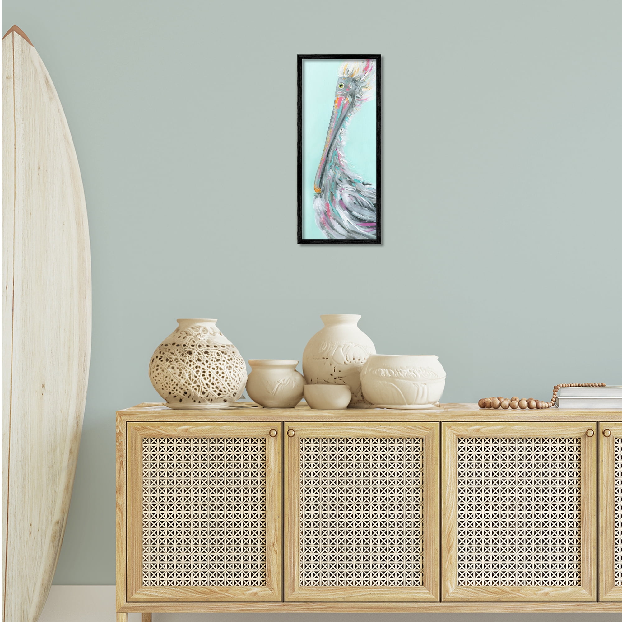 Stupell Industries Odd Pelican Portrait Animals & Insects Painting Black Framed Art Print Wall Art, 10 x 24
