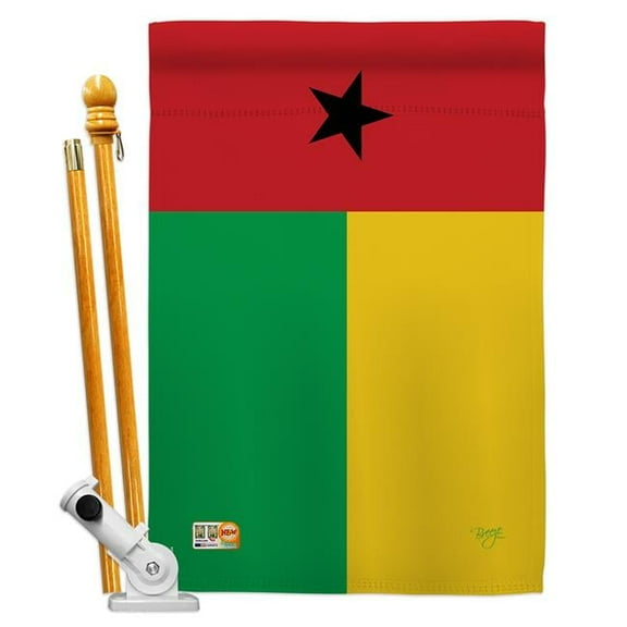 Breeze Decor BD-CY-HS-108308-IP-BO-D-US15-BD 28 x 40 in. Guinea Bissau Flags of the World Nationality Impressions Decorative Vertical Double Sided House Flag Set with Pole Bracket & Hardware
