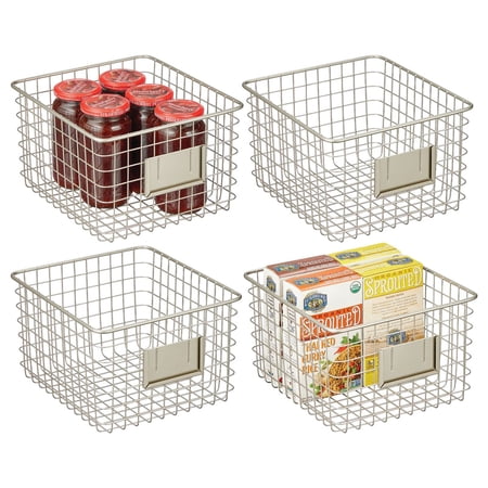 mDesign Large Steel Storage Organizer Bin Baskets with Label Slot for ...