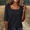 thumbnail image 2 of Migroa Scoop Neck Elbow Length Half Sleeve Tops for Women 1/2 Sleeve T-Shirt Casual Summer Loose Basic Tees Summer Going Out Work Cute Shirts Trendy 2026 Black L, 2 of 6