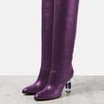 thumbnail image 4 of FSJ Women Sexy Round Closed Toe Over The Knee Boots Crystal Chunky Thigh High Boots Pull On Stretch Wide Calf Dress Long Boots Shoes Size 14 Purple, 4 of 4