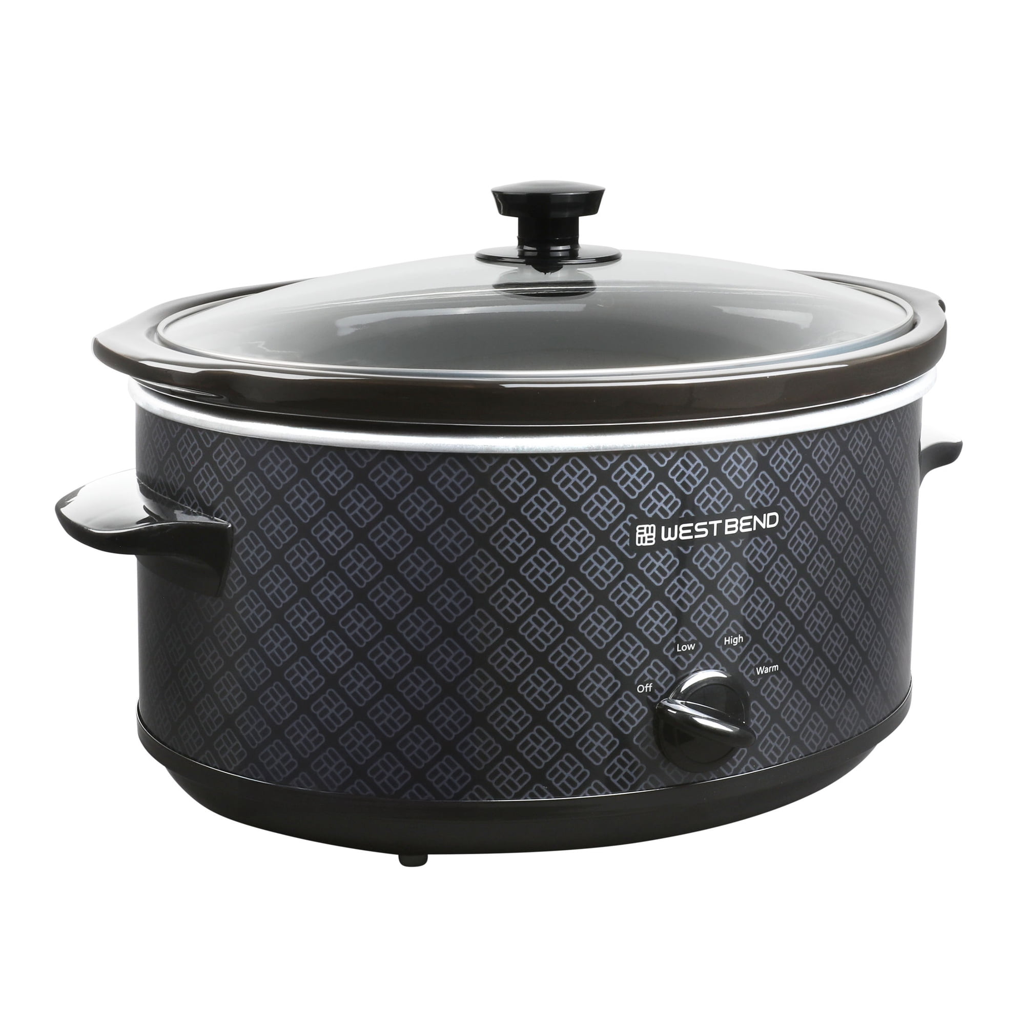 West Bend 6-Quart Pattern Slow Cooker, Manual Controls, Ceramic Crock, Dishwasher-Safe, in Black (SCWB6QPTBK13)