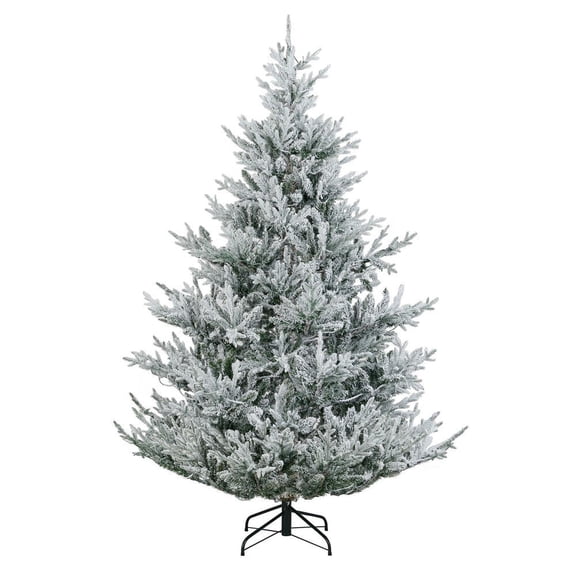 GVN 7ft Pre-lit Artificial Christmas Trees with Snow Flocked, Xmas Decoration Tree for Indoor, Outdoor, Holiday Decor, Green