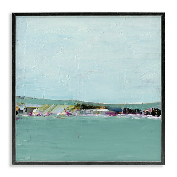 Stupell Industries Abstract Ocean Island Landscape & Nature Painting Black Framed Art Print Wall Art, 12 x 12