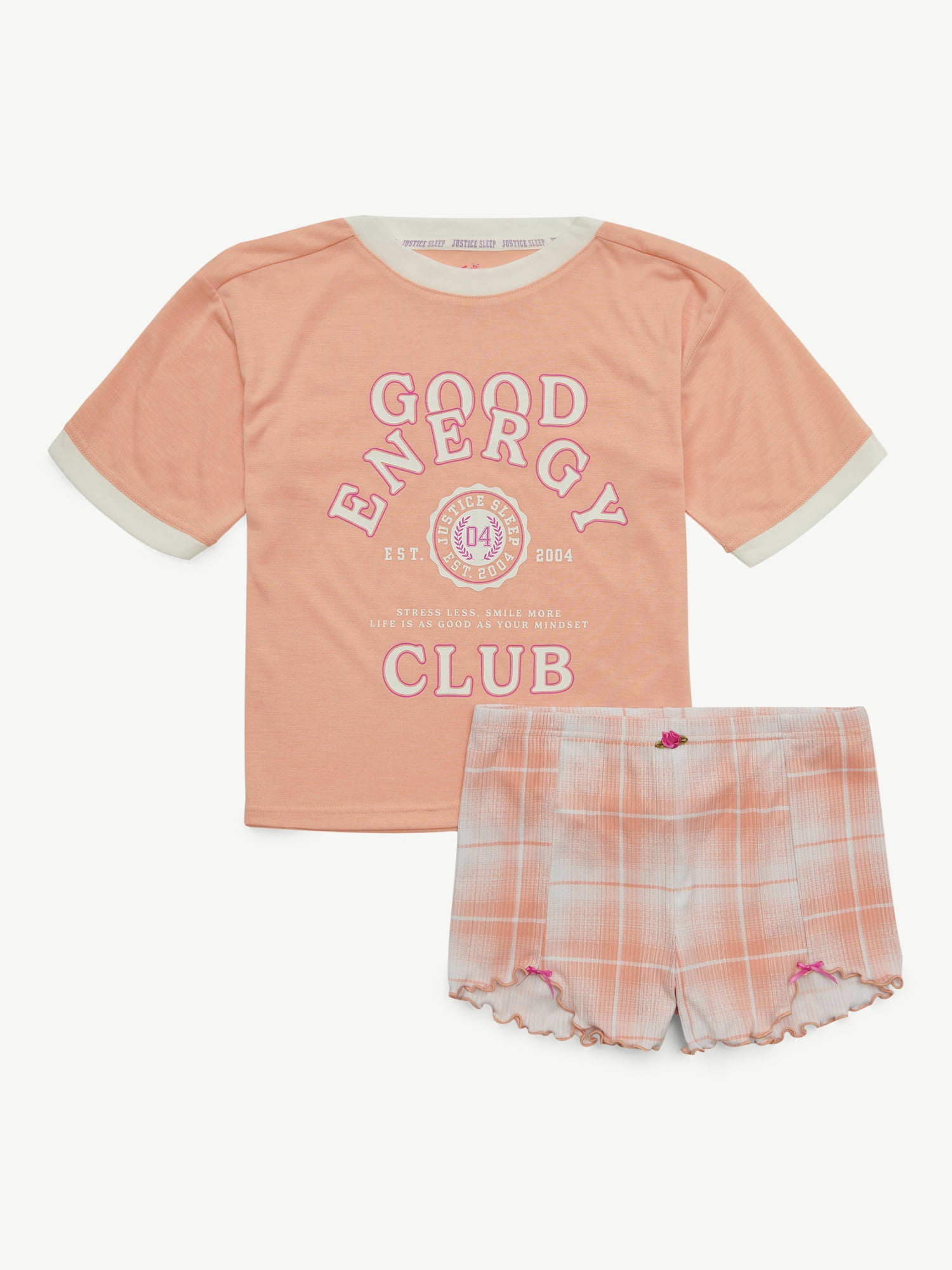 Justice Girls Short Sleeve Sleep Top and Shorts, 2-Piece, Sizes 5-18 & Plus