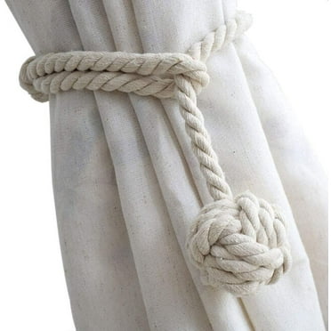 4 Pack Curtain Tiebacks - Heavy Duty Curtain Rope Tieback, Handmade Rural Decorative Curtain Holdbacks (Beige)